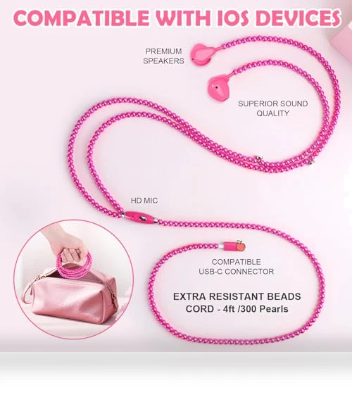 Pearl Beaded Wired Headphones — In-Ear Headphones, VOFUOE