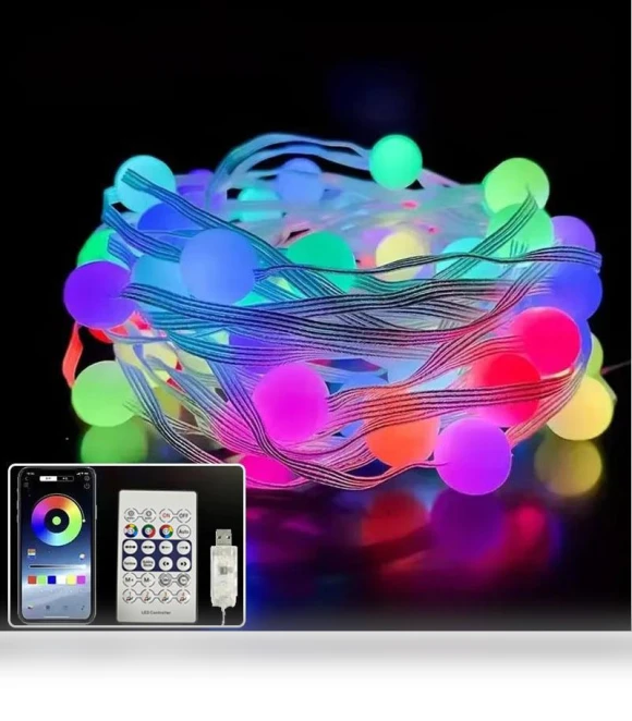 RGBIC Round Ball LED Garland — Outdoor String Lights, SaiMili Light