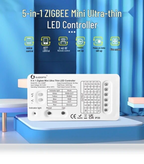 Ultra-Thin Mini 5-in-1 LED Controller — LED, GLEDOPTO