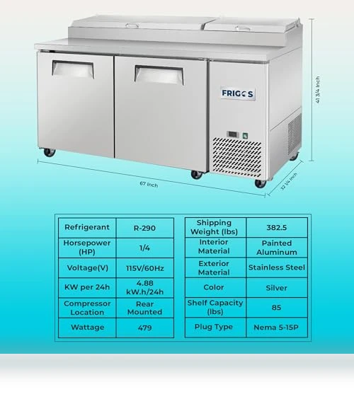 3 Door Refrigerated Pizza Prep Table — Drink Coolers, Frigos