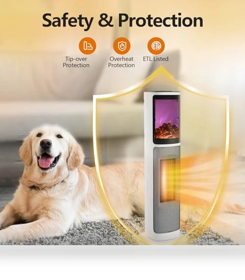 Ceramic Tower Space Heater with 3D Flame — Portable Heating Solutions, HINEIBER
