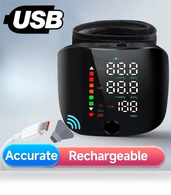Rechargeable Wrist Blood Pressure Monitor with LED Screen — Blood Pressure Monitors, Melsya