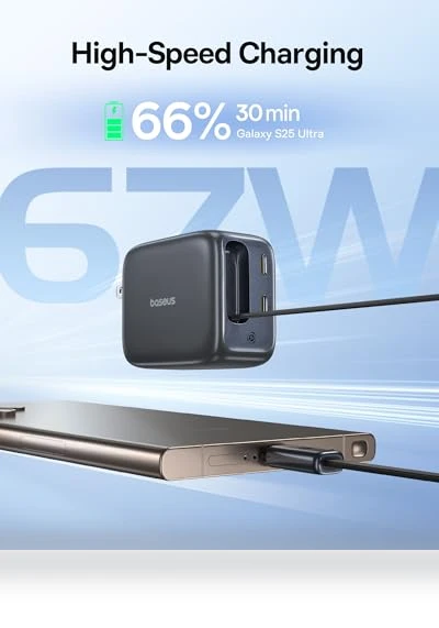 3 in 1 Fast Charging Block with Retractable Cable & Foldable Plug — Chargers, Baseus