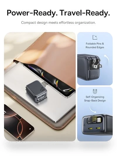 3 in 1 Fast Charging Block with Retractable Cable & Foldable Plug — Chargers, Baseus