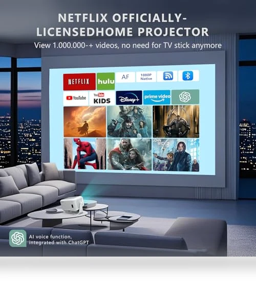 4K Smart Projector with WiFi and Bluetooth — Home Theater Projectors, NRKDUBQ