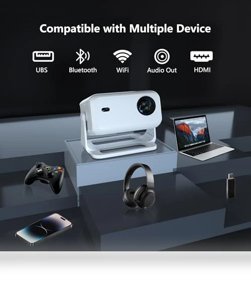 4K Smart Projector with WiFi and Bluetooth — Home Theater Projectors, NRKDUBQ