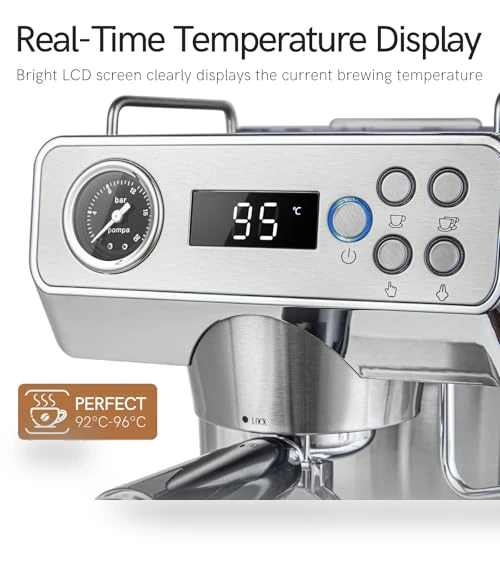 Espresso Coffee Machine with Milk Frother & Temp Display — Coffee & Espresso Combos, ChefAidPower