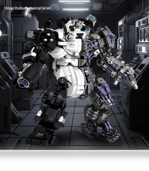 Hardcore Industrial Style Cyberpunk Panda Robot Building Blocks Toy — Construction Kits, Super Go