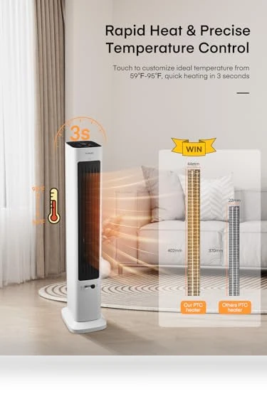 Oscillating Tower Fan and Space Heater Combo — Stand Fans, FOHERE