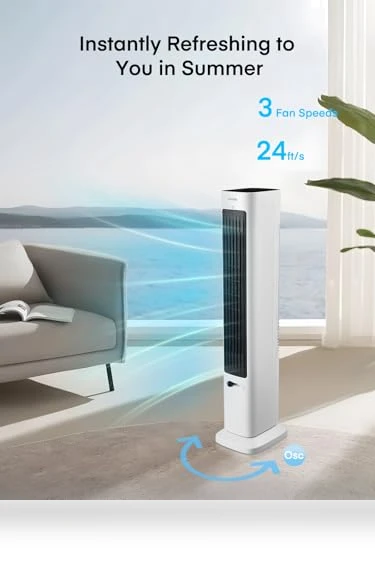 Oscillating Tower Fan and Space Heater Combo — Stand Fans, FOHERE