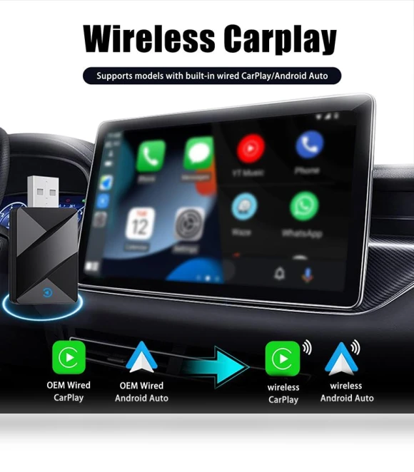 2 In 1 Wired To Wireless Carplay Ai Box Android Auto Adapter — Stereo Receivers, Log
