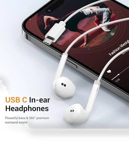 Wired Earphones with USB-C Connector — In-Ear Headphones, Lanteso