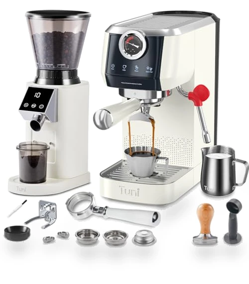 Espresso Machine with Grinder and Bottomless Portafilter Combo — Electric Blade Coffee Grinders, Tuni