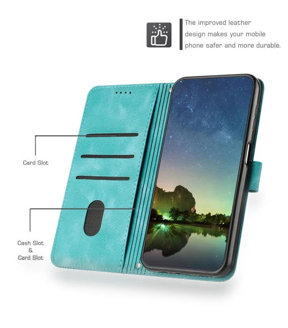 Triangle Imprinted PU Leather Wallet Stand Phone Case with Strap — Phone Accessories, Smartwatch 2025