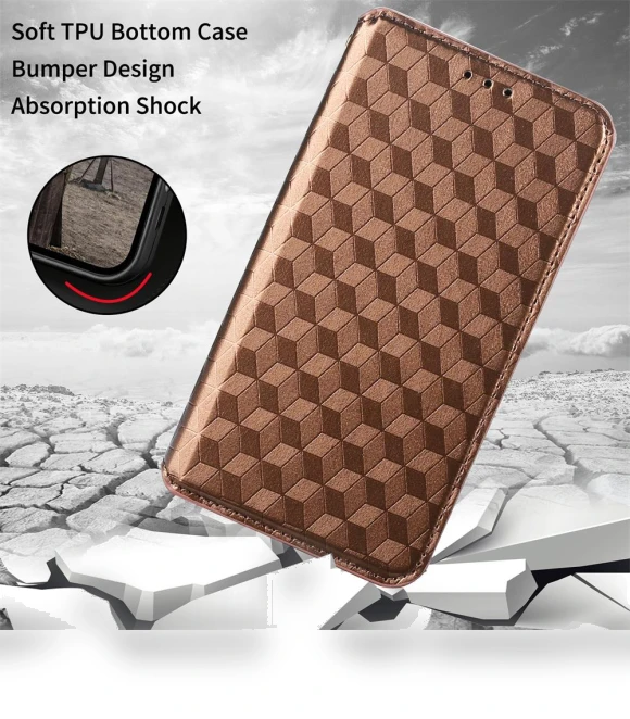 Foldable Stand Imprinted Rhombus PU Leather Case Magnetic Closure Phone Wallet Cover — Flip Cases, Smartwatch 2025