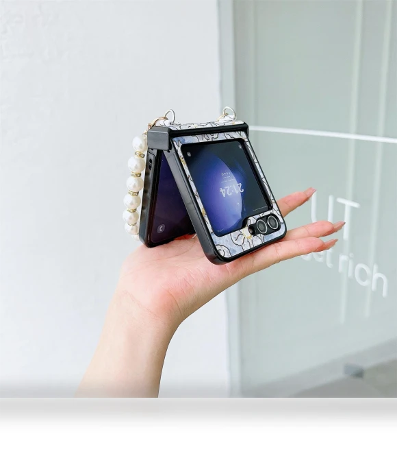 Hinge Design Lacquered Flower Pattern PU Leather+PC Case with Pearl Chain — Basic Cases, Smartwatch 2025