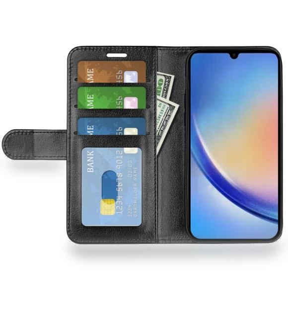 Leather Wallet Stand Case with Crazy Horse Texture — Phone Accessories, Smartwatch 2025