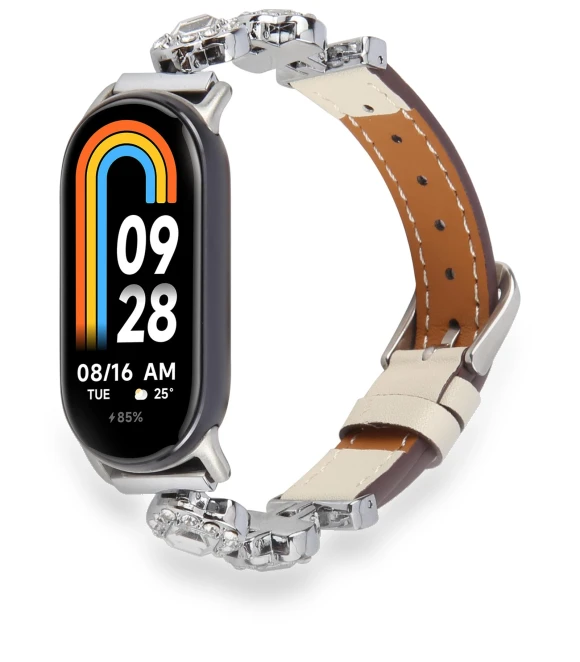 Metal and Leather Strap with Rhinestone Decoration — Bands, Samrtwatch Bands Straps