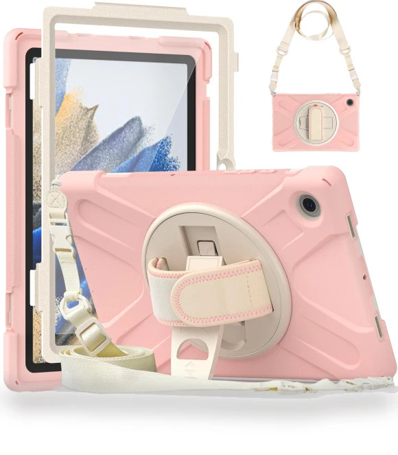 Rotary Kickstand PC+Silicone Tablet Case with Hand Strap — Protective Cases, Smartwatch 2025