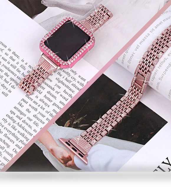 Stainless Steel Smart Watch Strap with Rhinestone Watch Case Protector — Bands, Smartwatch 2025