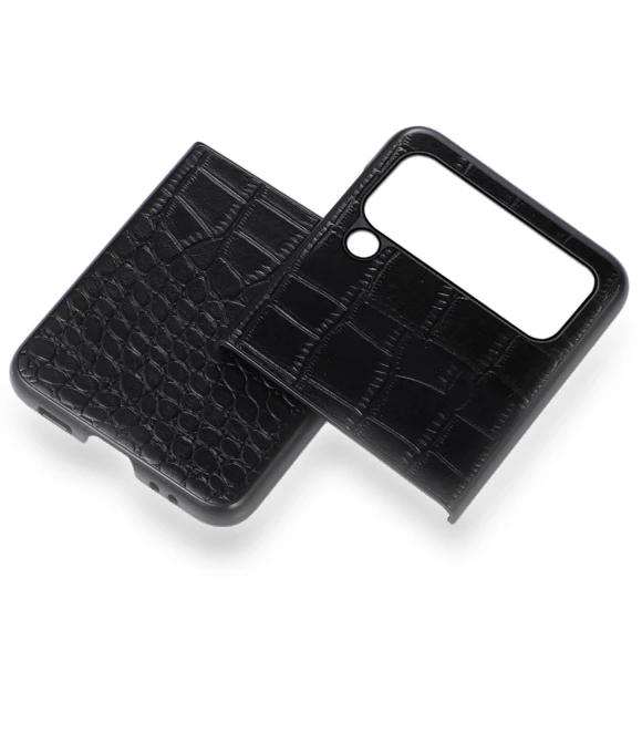 Wear-resistant Crocodile Texture Anti-fall Genuine Cowhide Leather Coated PC Phone Cover — Flip Cases, Smartwatch 2025
