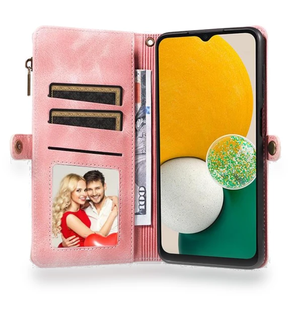 Zipper Pocket Wallet Stand Leather Phone Case with Strap — Phone Accessories, Smartwatch 2025