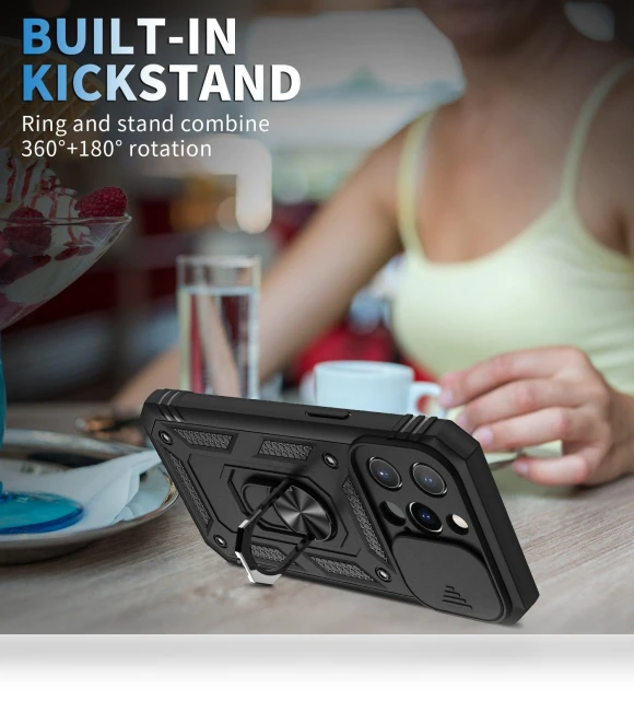 Built-in Kickstand Sliding Camera Cover Phone Case Protector with Card Slot — Screen Protectors, Smartwatch 2025
