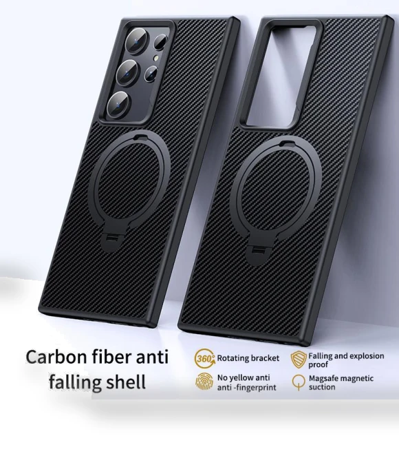 Carbon Fiber Texture Kickstand Protective Cover — Phone Accessories, Smartwatch 2025