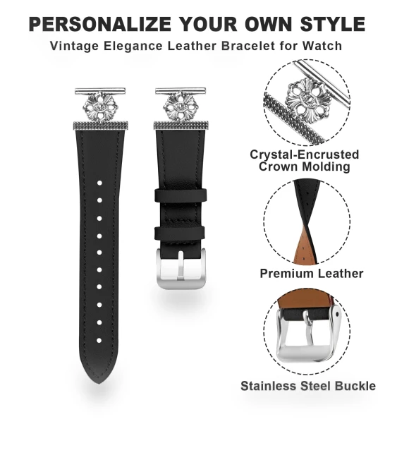 Genuine Cow Leather Flower Decor Adjustable Strap — Bands, Smartwatch 2025
