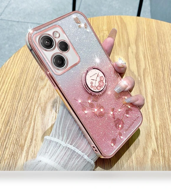 Shockproof Case with Rhinestone Flower & Kickstand — Phone Accessories, KADEM