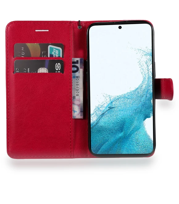 Solid Color Leather Mobile Cover Wallet Stand with Strap — Phone Accessories, Smartwatch 2025