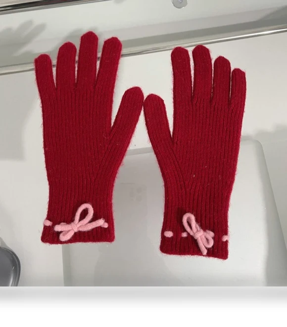 Knit Touchscreen Gloves with Bow — Cold Weather Gloves, Puxinda
