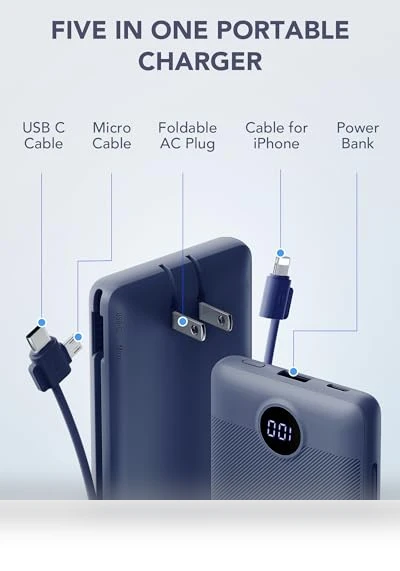 Portable Charger Built-in Cables and AC Wall Plug — Chargers, VRURC