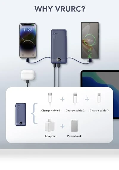 Portable Charger Built-in Cables and AC Wall Plug — Chargers, VRURC