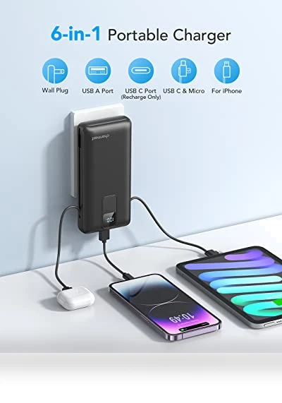 Portable Charger with Built-in Cables and Wall Plug — Chargers, Charmast