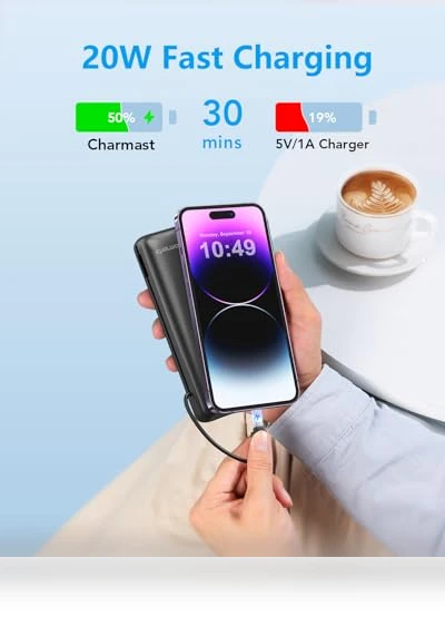 Portable Charger with Built-in Cables and Wall Plug — Chargers, Charmast