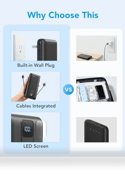 Portable Charger with Built-in Cables and Wall Plug — Chargers, Charmast
