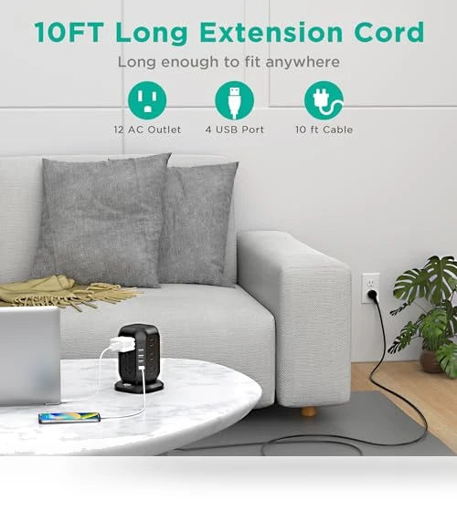 Power Strip Tower with USB Ports — Power Solutions & Surge Protection, AiJoy