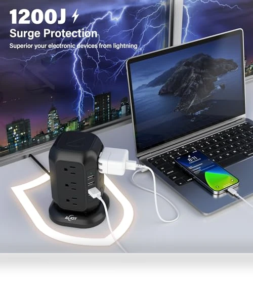 Power Strip Tower with USB Ports — Power Solutions & Surge Protection, AiJoy