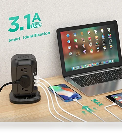 Power Strip Tower with USB Ports — Power Solutions & Surge Protection, AiJoy