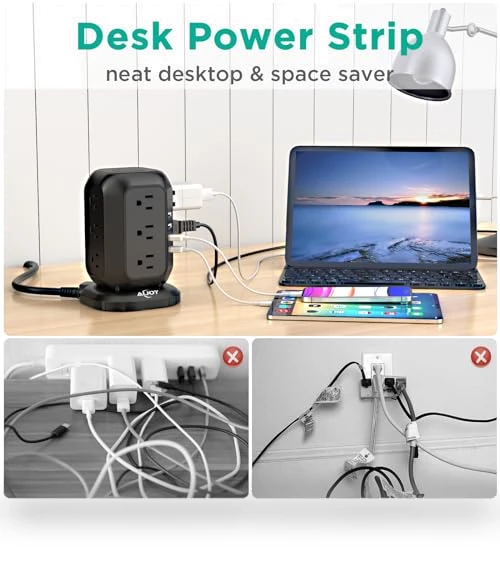 Power Strip Tower with USB Ports — Power Solutions & Surge Protection, AiJoy