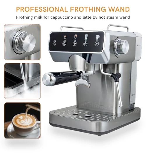 Stainless Steel Espresso Coffee Machine with Milk Frother — Coffee & Espresso Combos, ChefAidPower