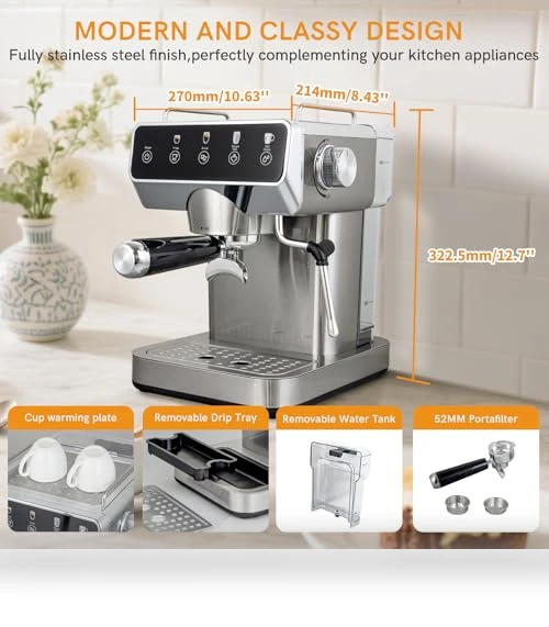 Stainless Steel Espresso Coffee Machine with Milk Frother — Coffee & Espresso Combos, ChefAidPower