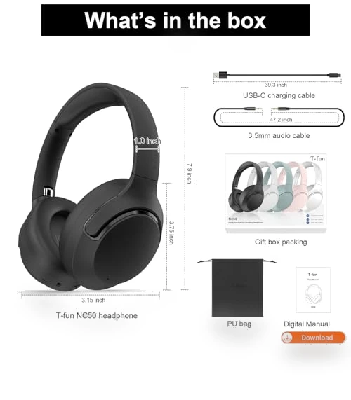 Hybrid Active Noise Cancelling Headphones — Over-Ear Headphones, T-fun