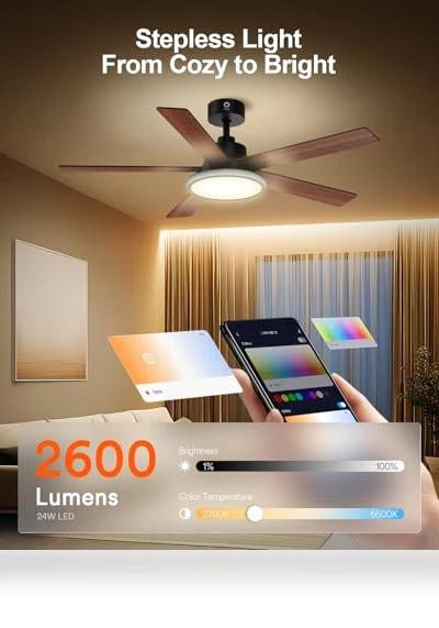 Smart Ceiling Fan with Lights — Ceiling Fan Wall Controls, Lumary