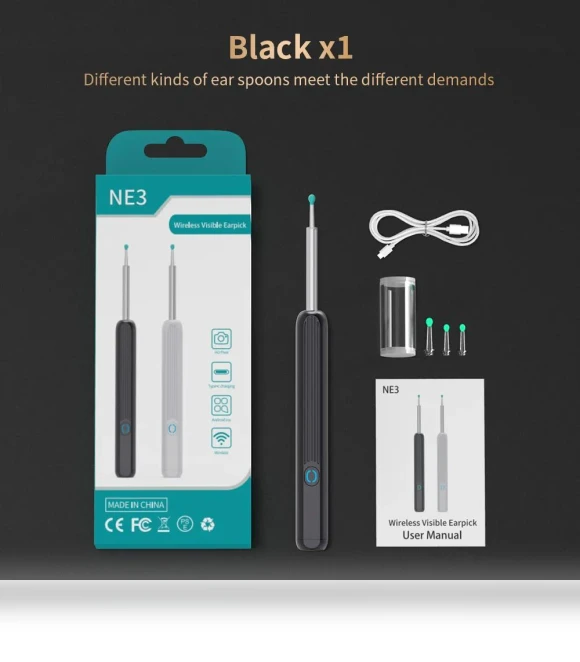 Ear Cleaner with Camera and LED Light — Wax Removal, VVGUOWEI