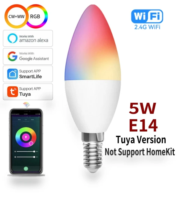 Dimmable RGBCW E14 LED Smart Bulbs — LED, Super Dream Home