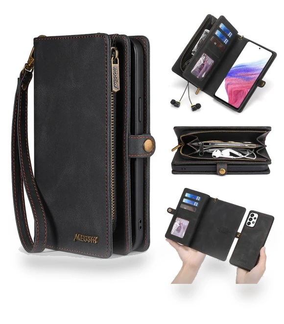 Detachable Magnetic Cover Zipper Wallet PU Leather Phone Case — Flip Cases, Smartwatch 2025