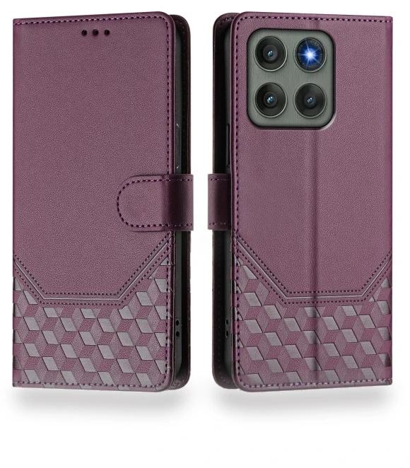 Imprinted Honeycomb RFID Blocking Leather Phone Cover with Strap — Basic Cases, Smartwatch 2025