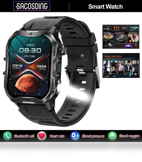 Military Smart Watch with Flashlight — Smartwatches, SACOSDING